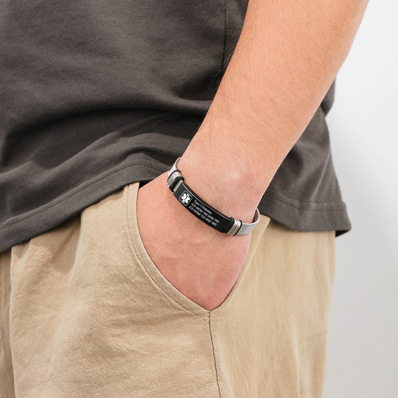 Engraved Medical ID Mesh Strap Bracelet