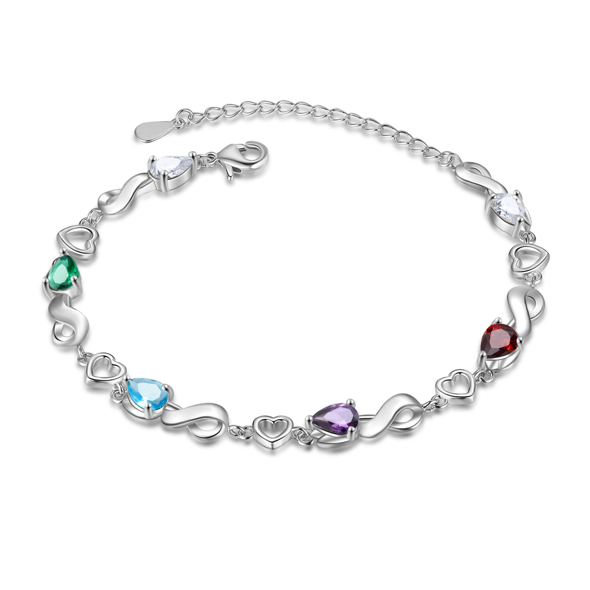 Engraved Name Infinity Heart Birthstone Bracelet