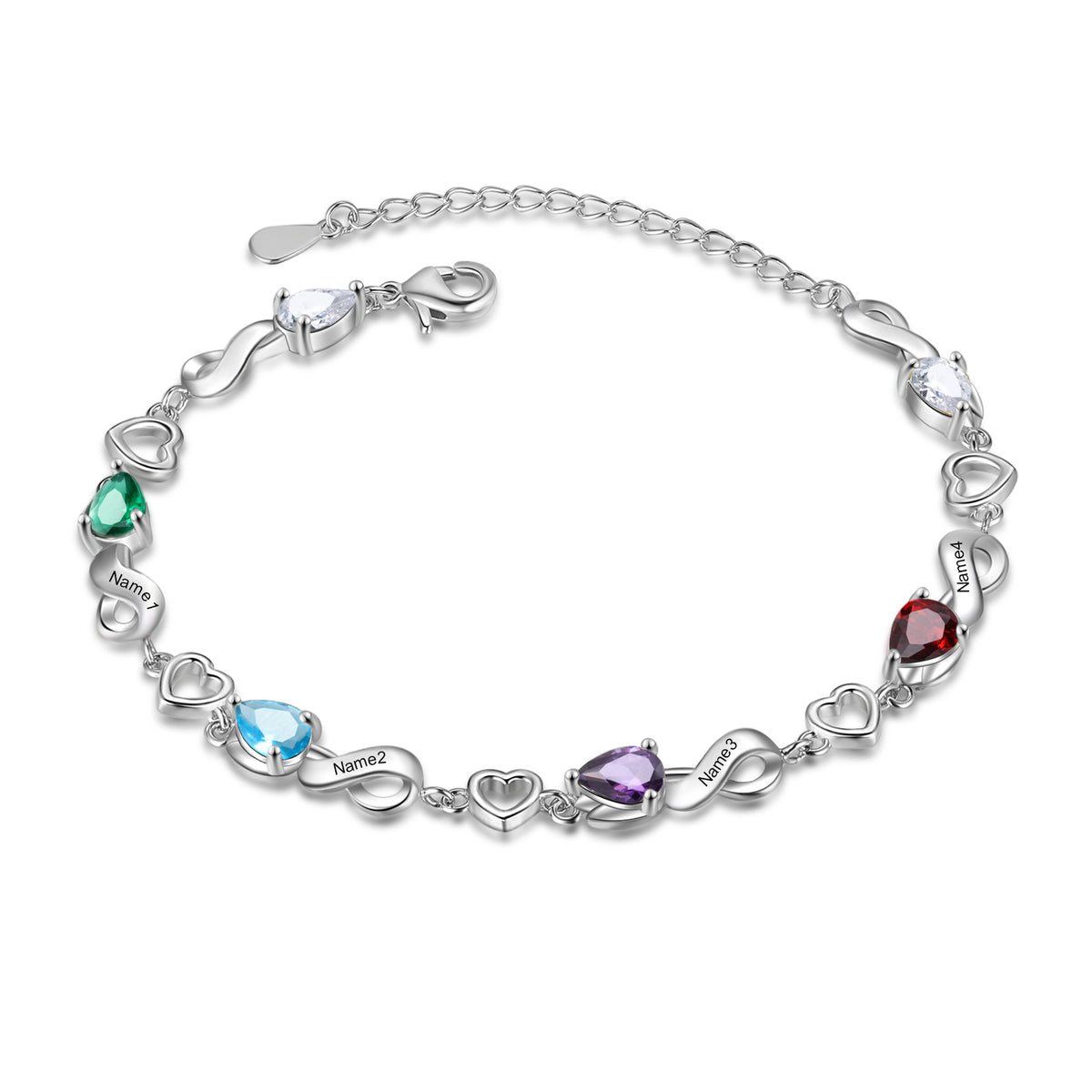 Engraved Name Infinity Heart Birthstone Bracelet