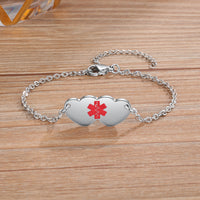 Engraved Medical ID Double Heart Bracelet