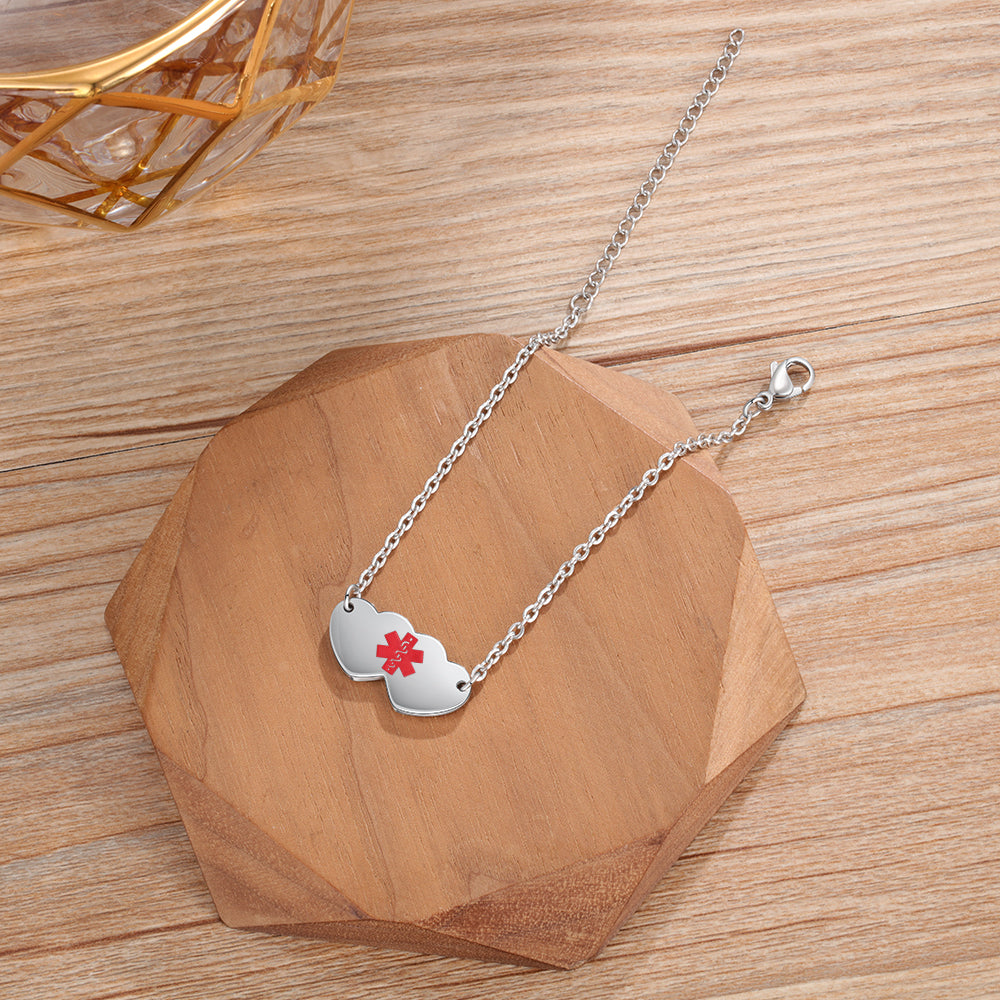 Engraved Medical ID Double Heart Bracelet
