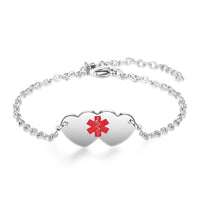 Engraved Medical ID Double Heart Bracelet