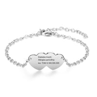Engraved Medical ID Double Heart Bracelet