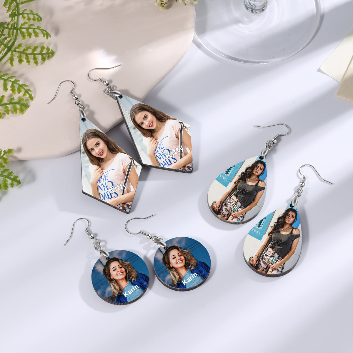 Personalized Wooden Photo Drop Earrings