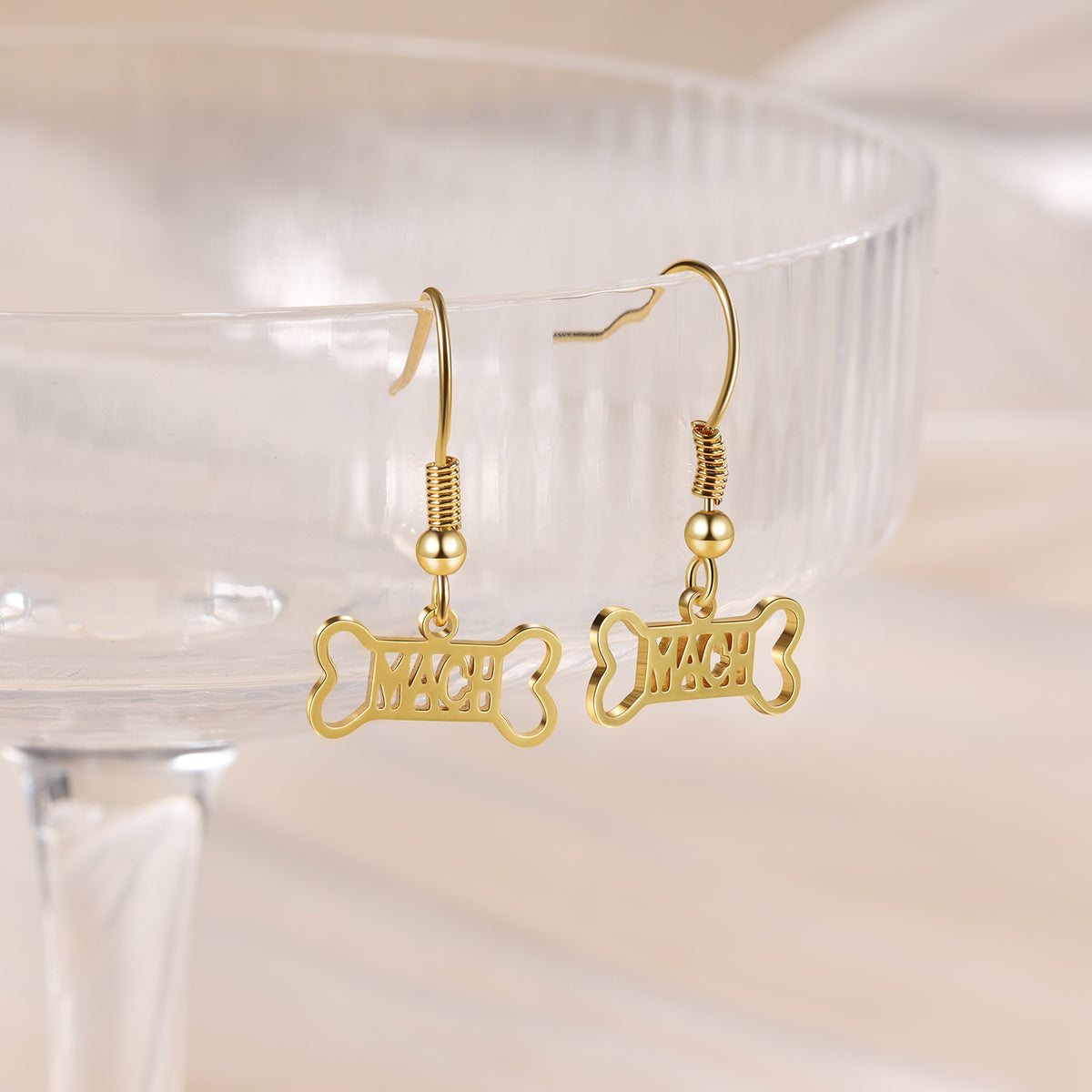 Pet Name Dog Bone Drop Earrings
