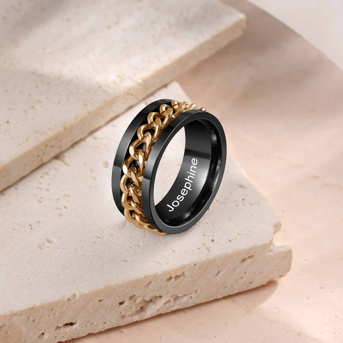 Men's Engraved Spinner Ring with Chain Inlay