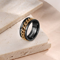 Men's Engraved Spinner Ring with Chain Inlay