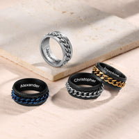 Men's Engraved Spinner Ring with Chain Inlay