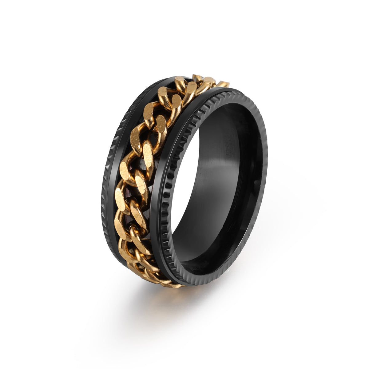 Men's Engraved Spinner Ring with Chain Inlay