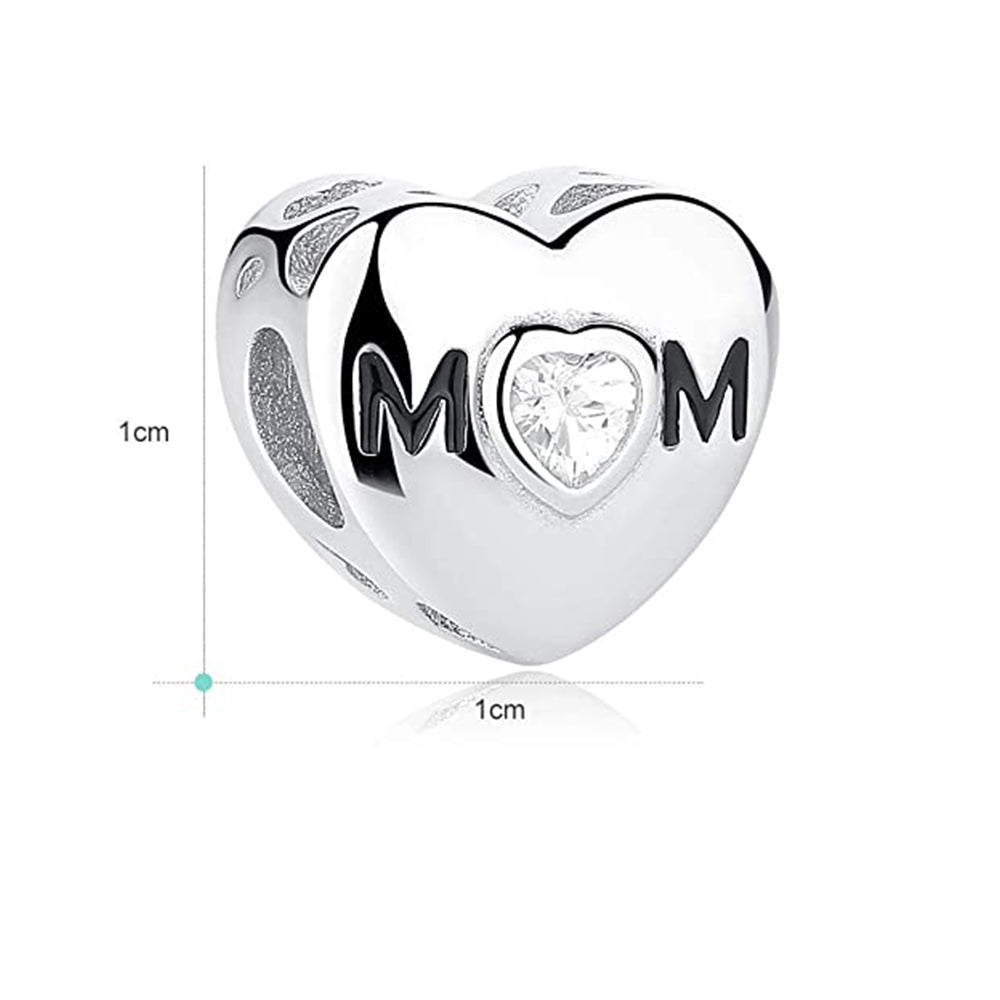 Sterling Silver Mom Heart Photo Bead Charm