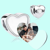 Sterling Silver Mom Heart Photo Bead Charm