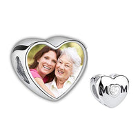 Sterling Silver Mom Heart Photo Bead Charm