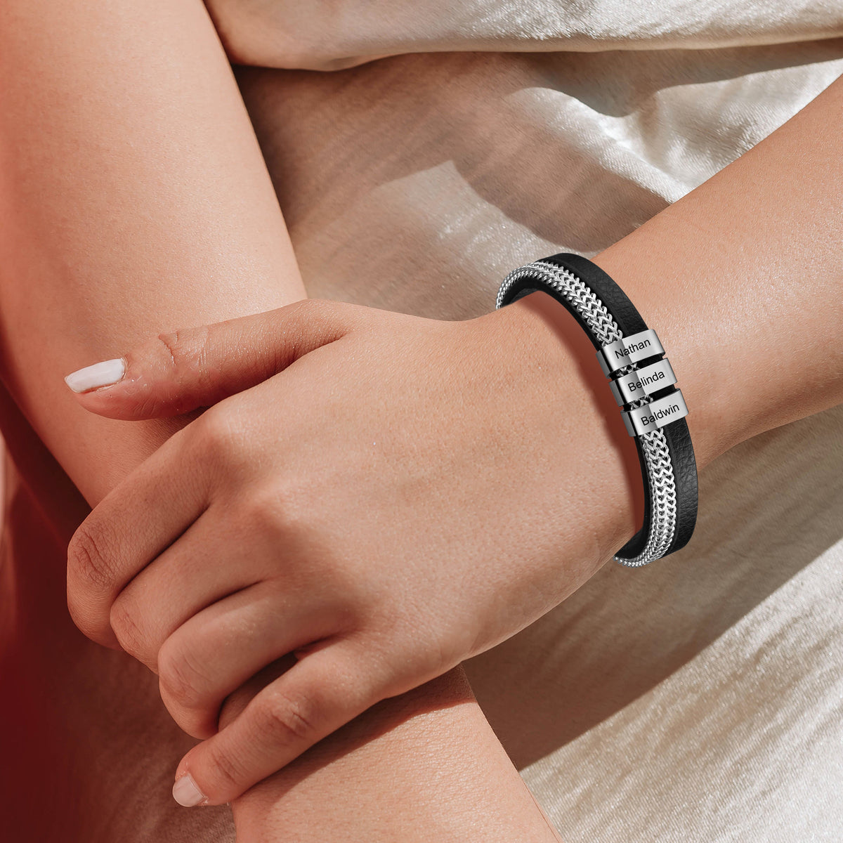 Men's Black Band Name Bead Bracelet