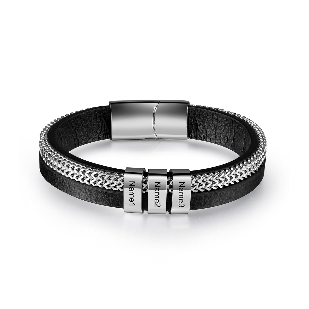 Men's Black Band Name Bead Bracelet