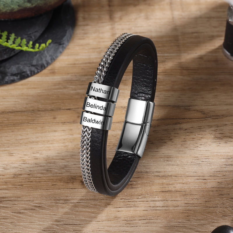 Men's Black Band Name Bead Bracelet