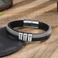 Men's Black Band Name Bead Bracelet