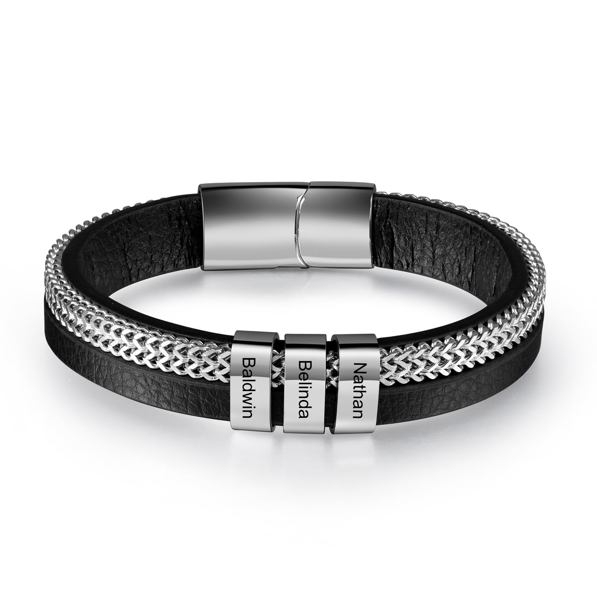 Men's Black Band Name Bead Bracelet