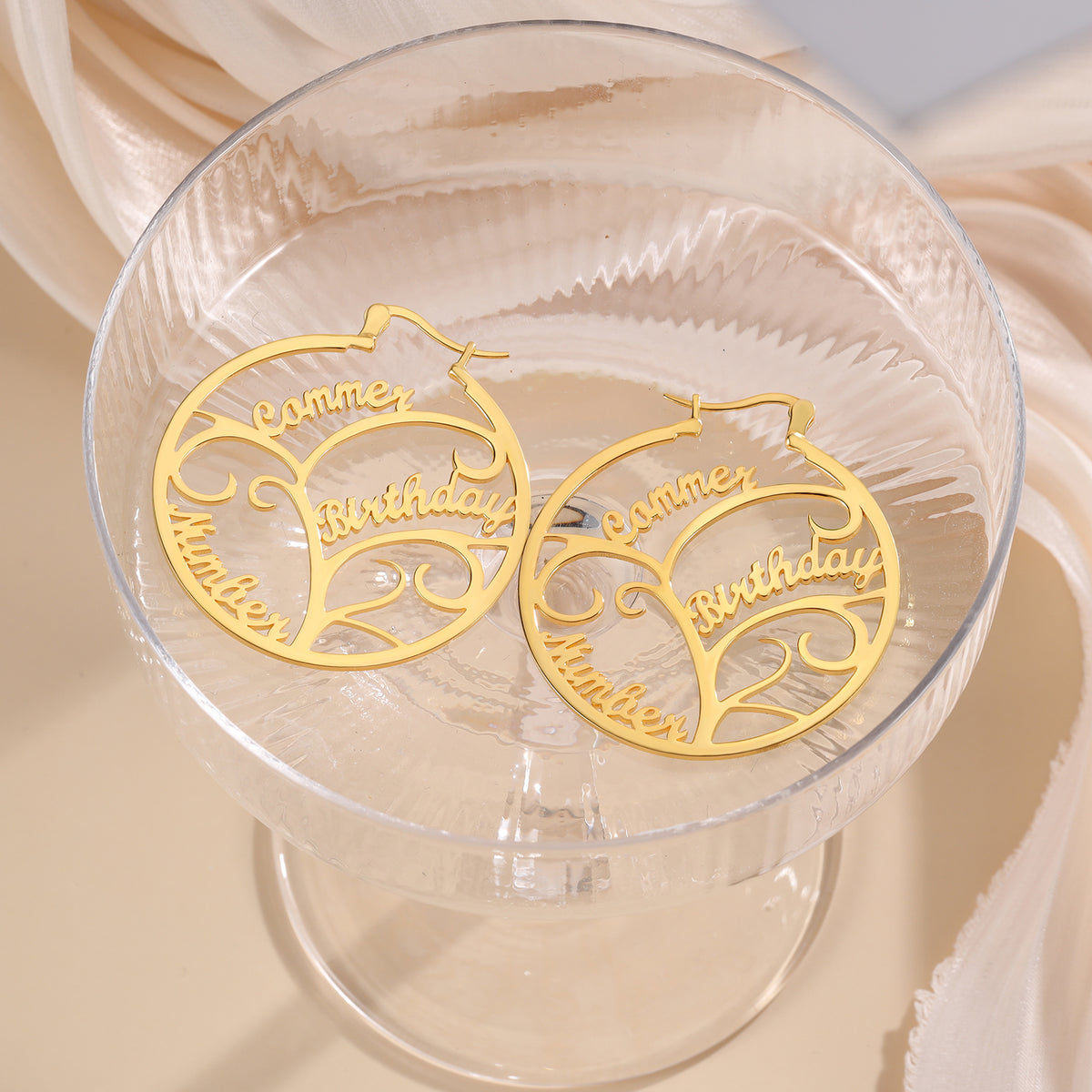 Family Tree Name Hoop Earrings
