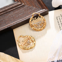 Bamboo Name Hoop Earrings with Heart