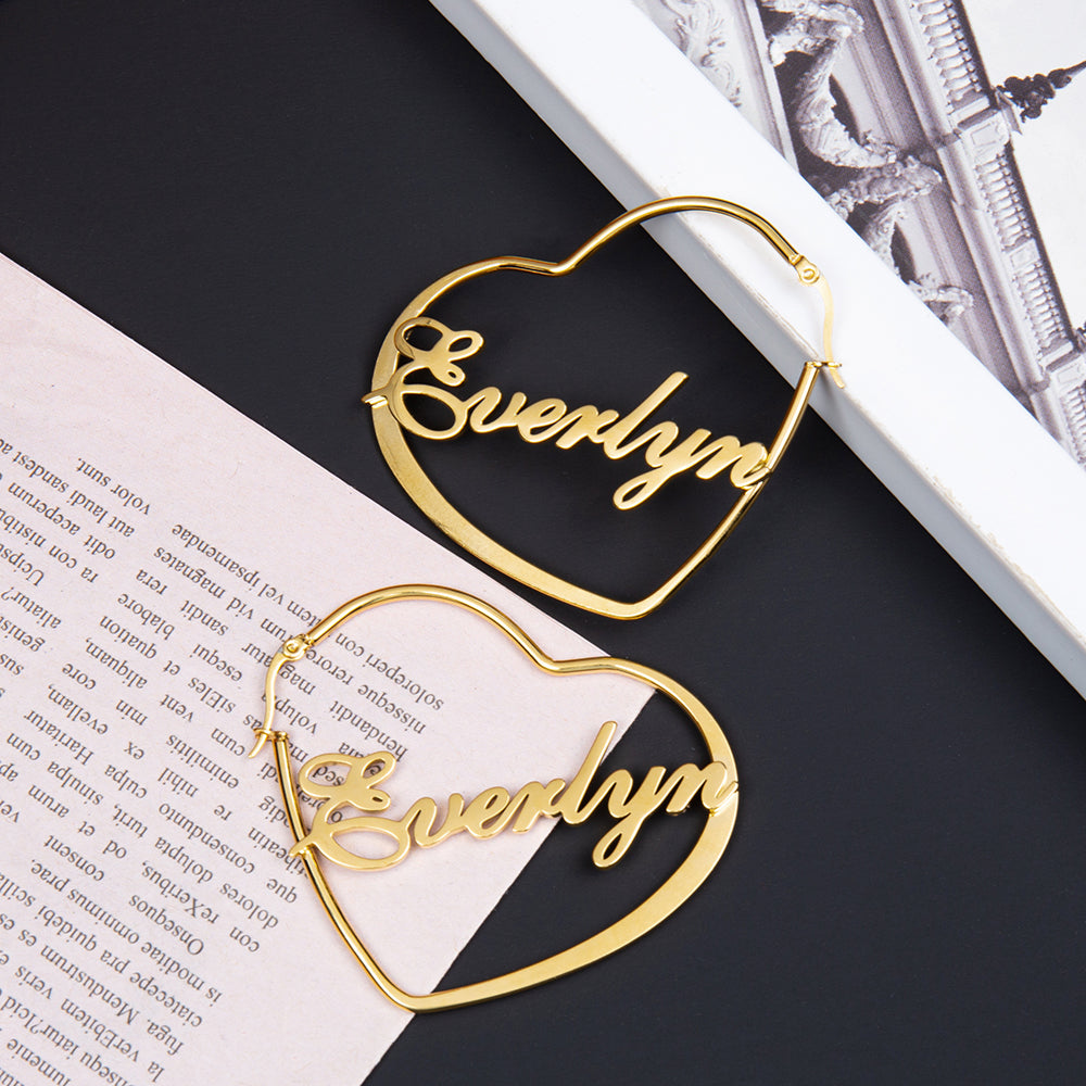 Heart Hoop Name Earrings