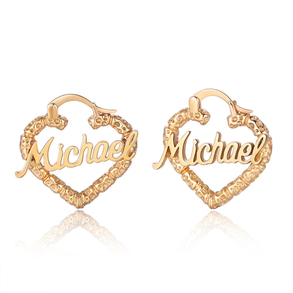 Ornate Heart Name Hoop Earrings