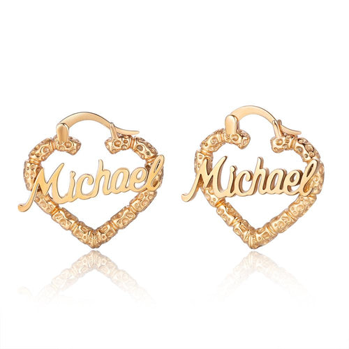 Ornate Heart Name Hoop Earrings