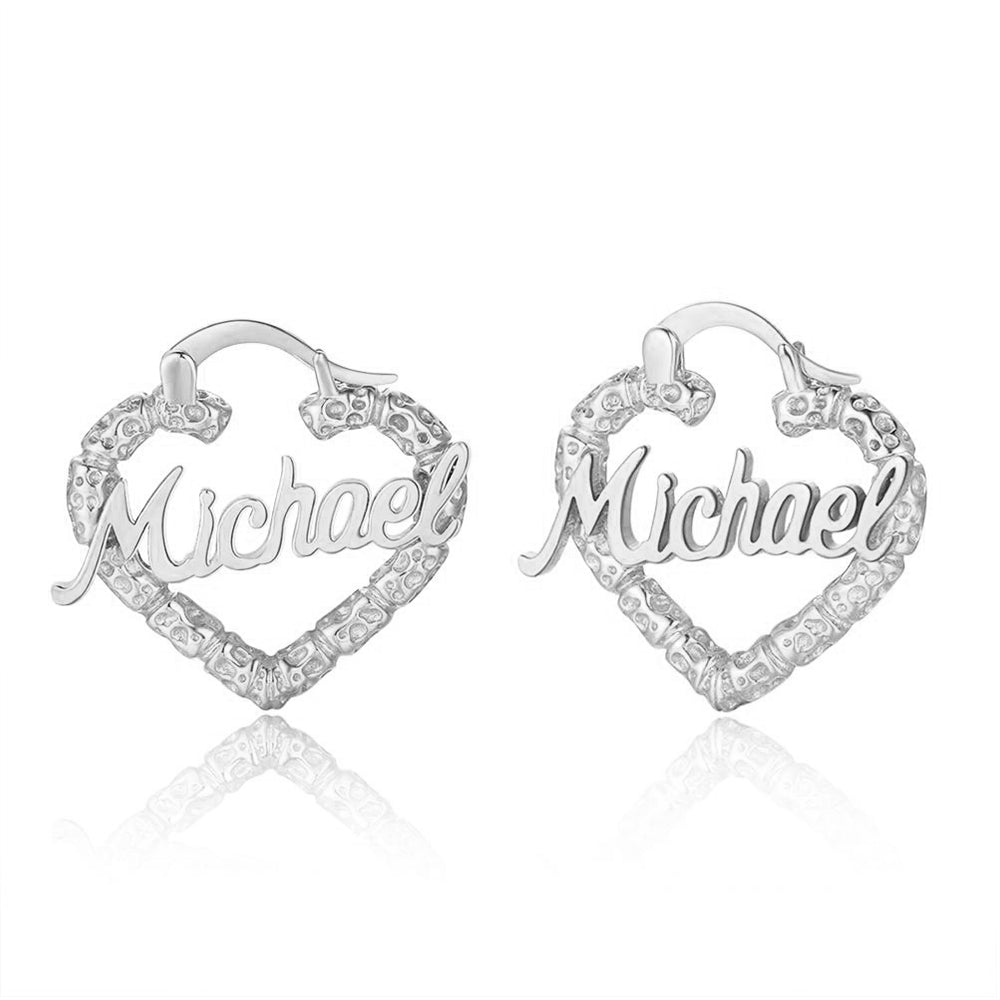 Ornate Heart Name Hoop Earrings