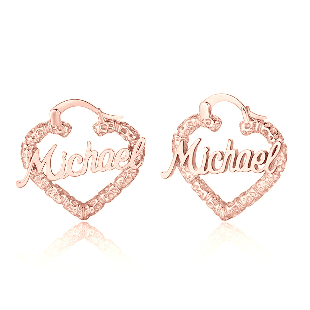 Ornate Heart Name Hoop Earrings
