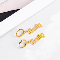 Old English Name Huggie Drop Earrings