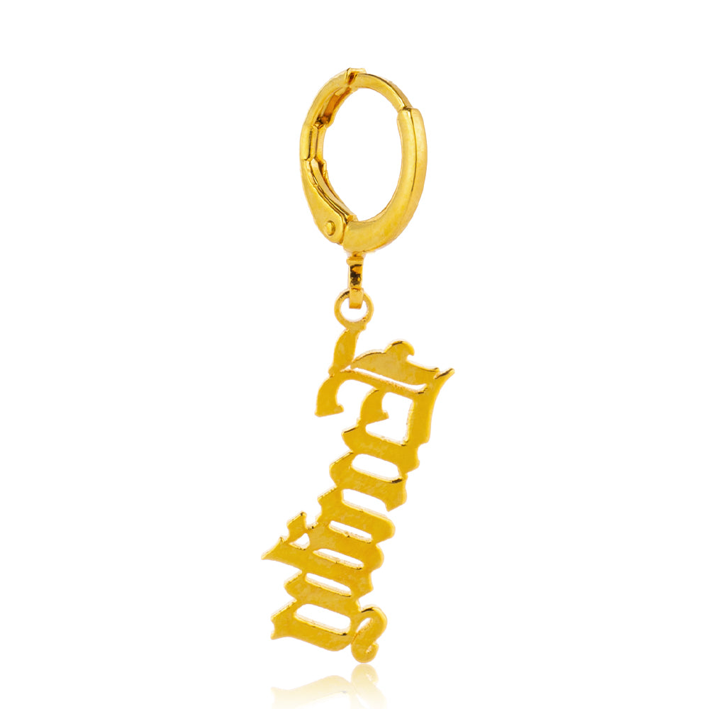 Old English Name Huggie Drop Earrings