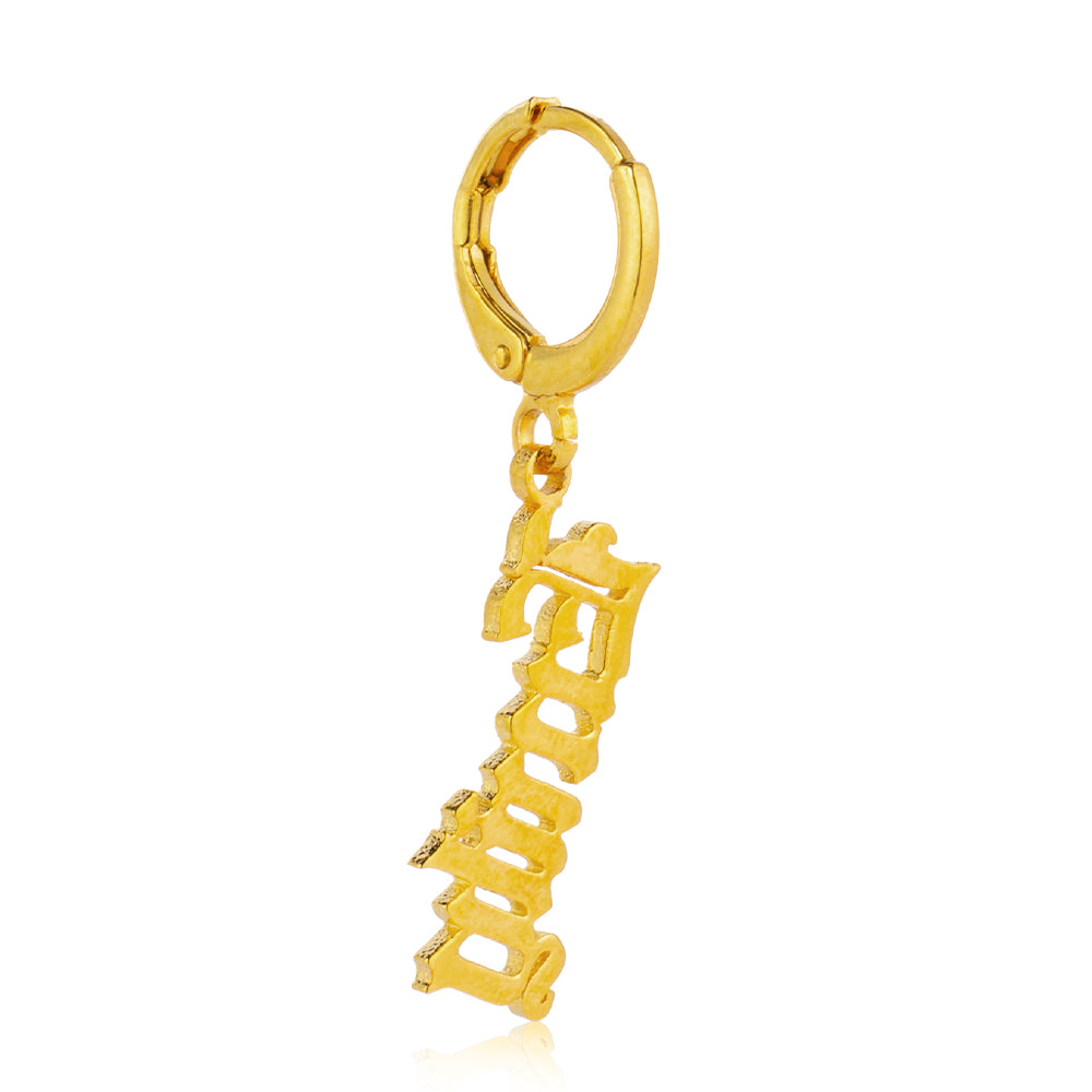 Old English Name Huggie Drop Earrings
