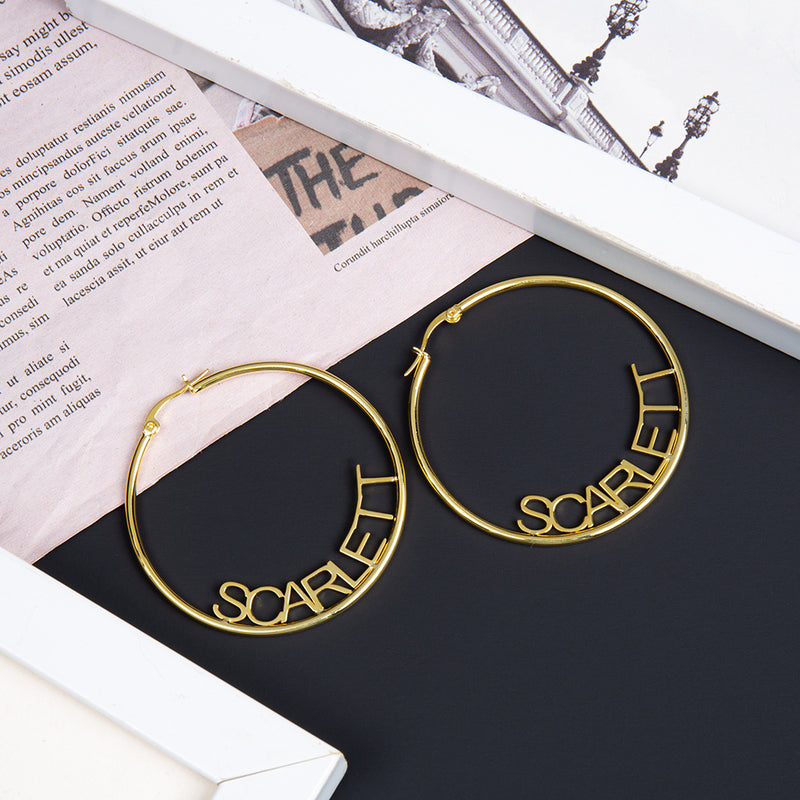 Large Capital Letter Name Hoop Earrings