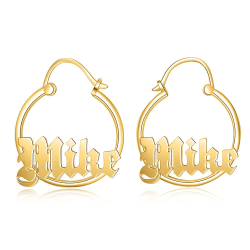 Old English Name Small Hoop Earrings
