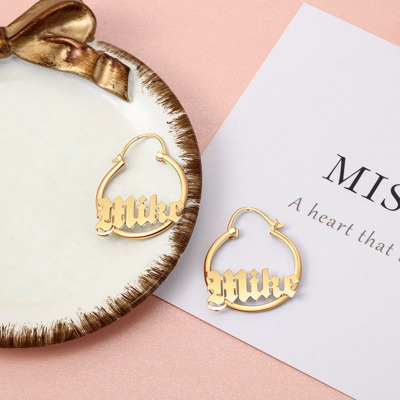 Old English Name Small Hoop Earrings