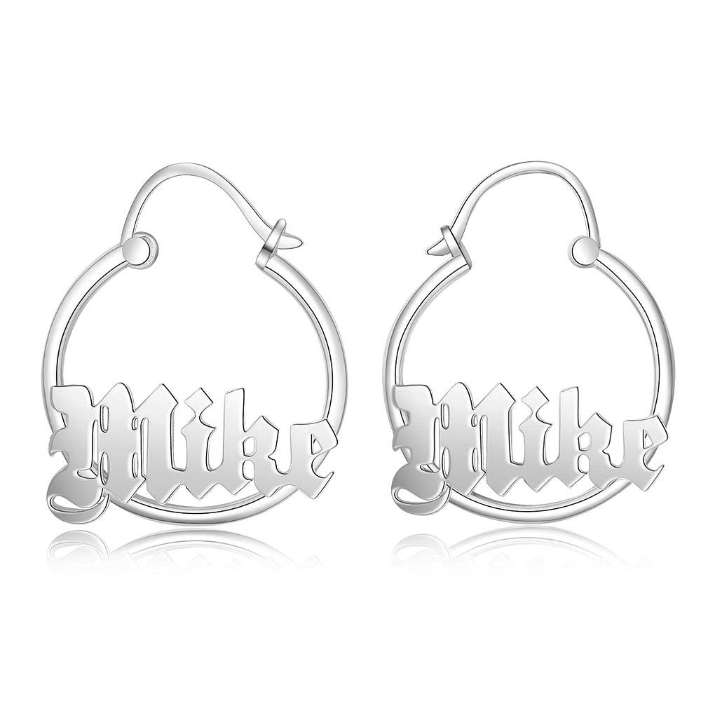Old English Name Small Hoop Earrings