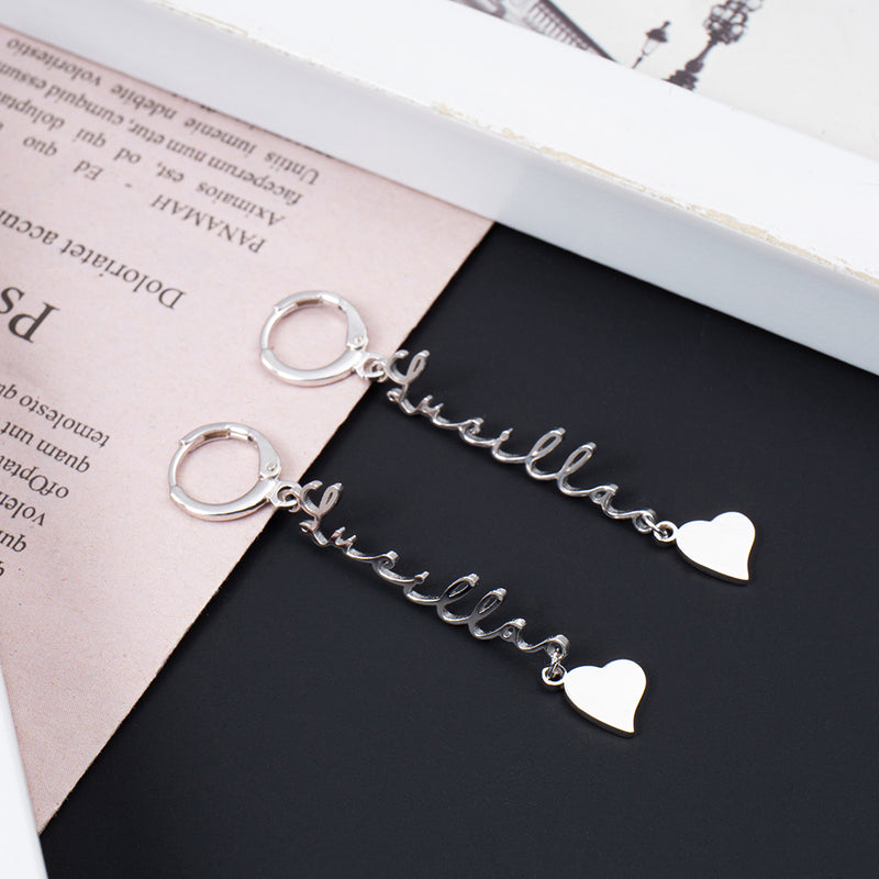 Script Name Huggie Earrings with Heart Charm