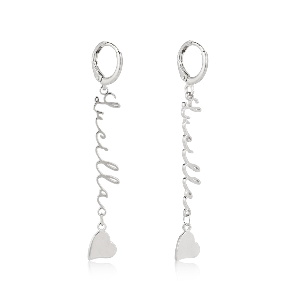 Script Name Huggie Earrings with Heart Charm