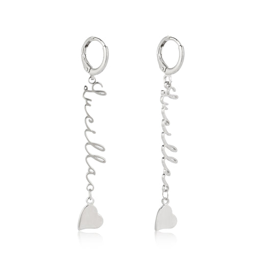 Script Name Huggie Earrings with Heart Charm