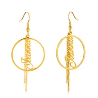 Circle Name Earrings with Chain Tassels