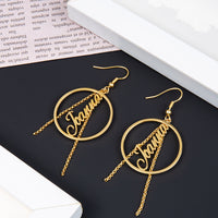 Circle Name Earrings with Chain Tassels