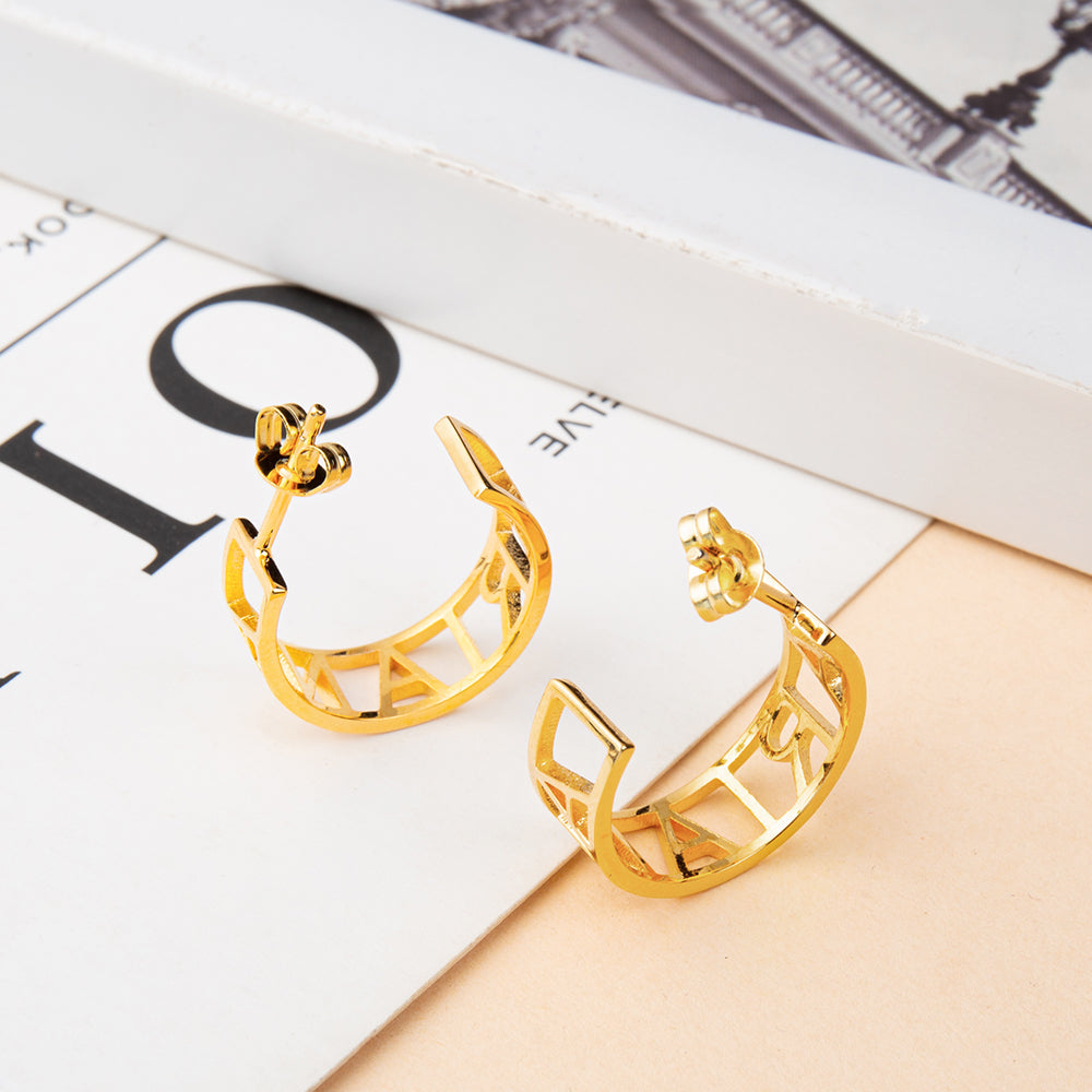Cut-Out Name Half Hoop Earrings
