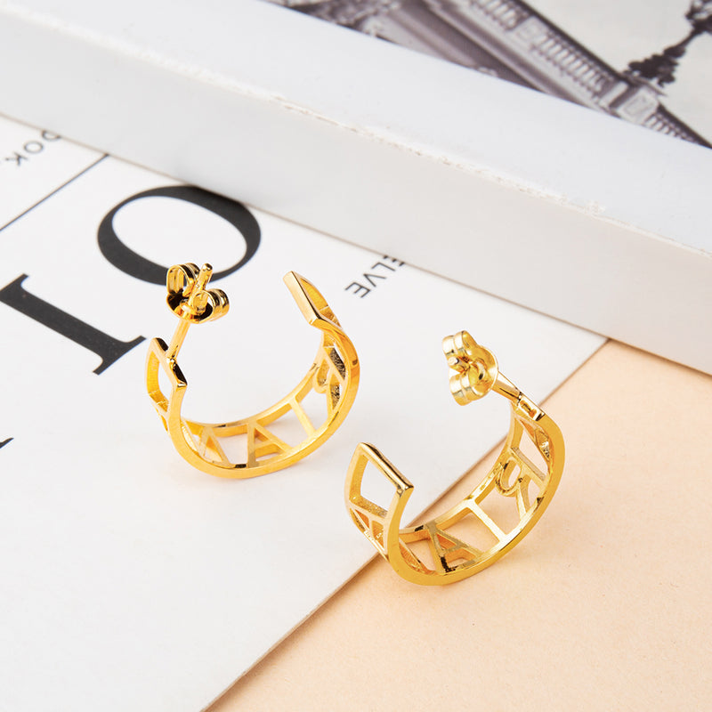 Cut-Out Name Half Hoop Earrings
