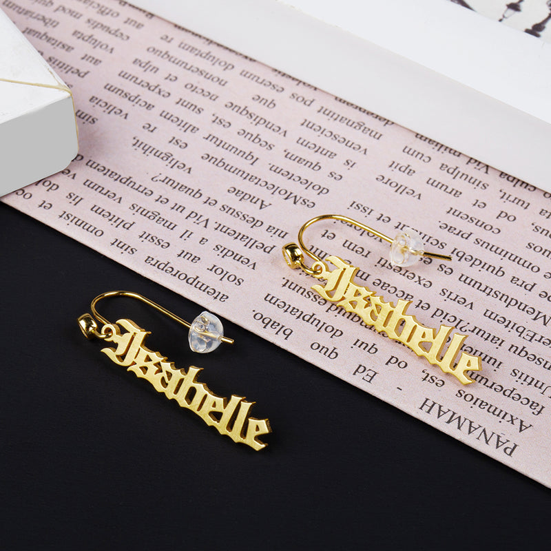 Old English Name Threader Earrings