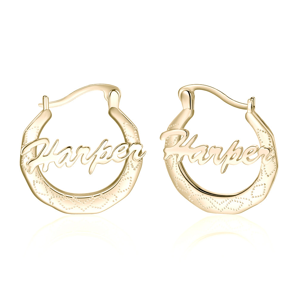 Textured Script Name Hoop Earrings