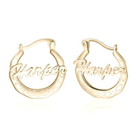 Textured Script Name Hoop Earrings