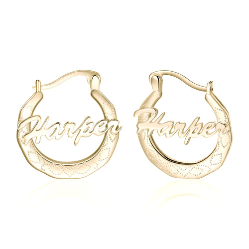 Textured Script Name Hoop Earrings