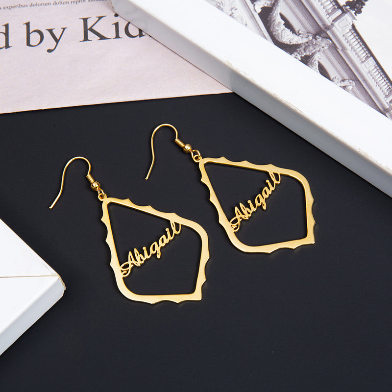 Lantern Frame Script Name Drop Earrings