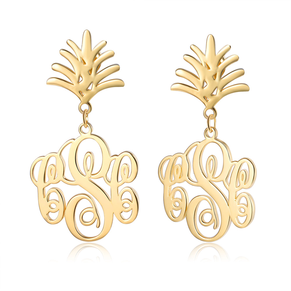 Monogram Drop Earrings with Leaf Top