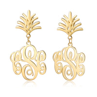 Monogram Drop Earrings with Leaf Top