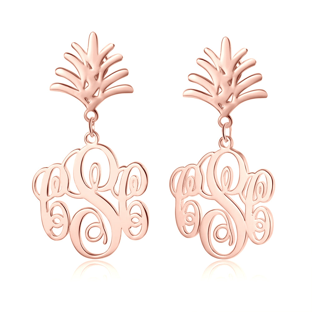 Monogram Drop Earrings with Leaf Top